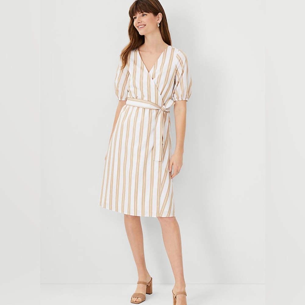 Ann Taylor Striped Wrap Midi Dress
